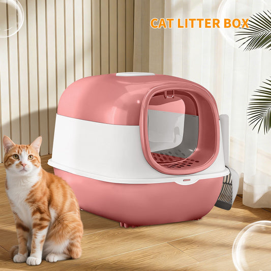 Modern Enclosed Cat Litter Box with Built-in Scoop Storage