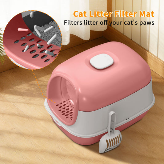 Modern Enclosed Cat Litter Box with Built-in Scoop Storage