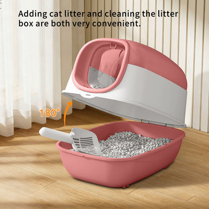Modern Enclosed Cat Litter Box with Built-in Scoop Storage