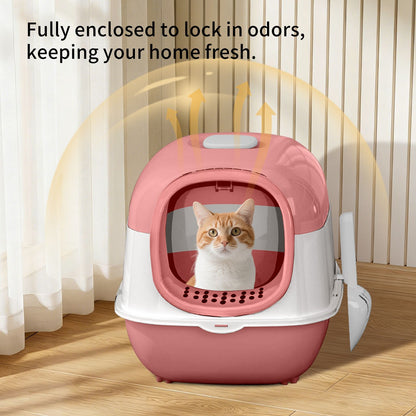 Modern Enclosed Cat Litter Box with Built-in Scoop Storage