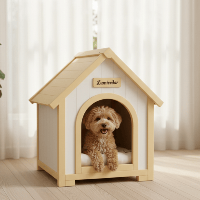 Modern Indoor Wooden Dog House with EVA Cushion – Solid Cedar