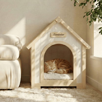 Modern Indoor Wooden Dog House with EVA Cushion – Solid Cedar