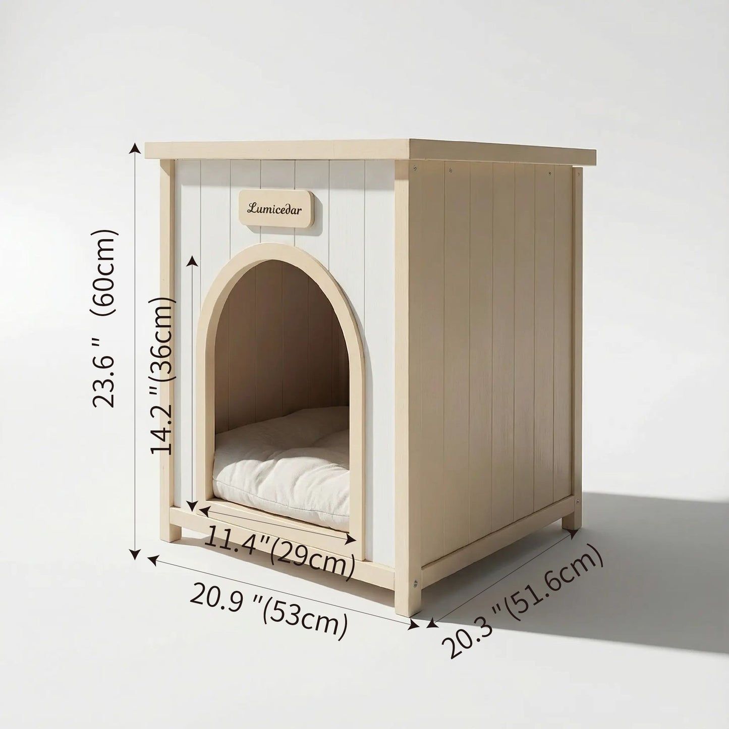 Modern Indoor Wooden Dog House with Removable Cushion – Solid Cedar