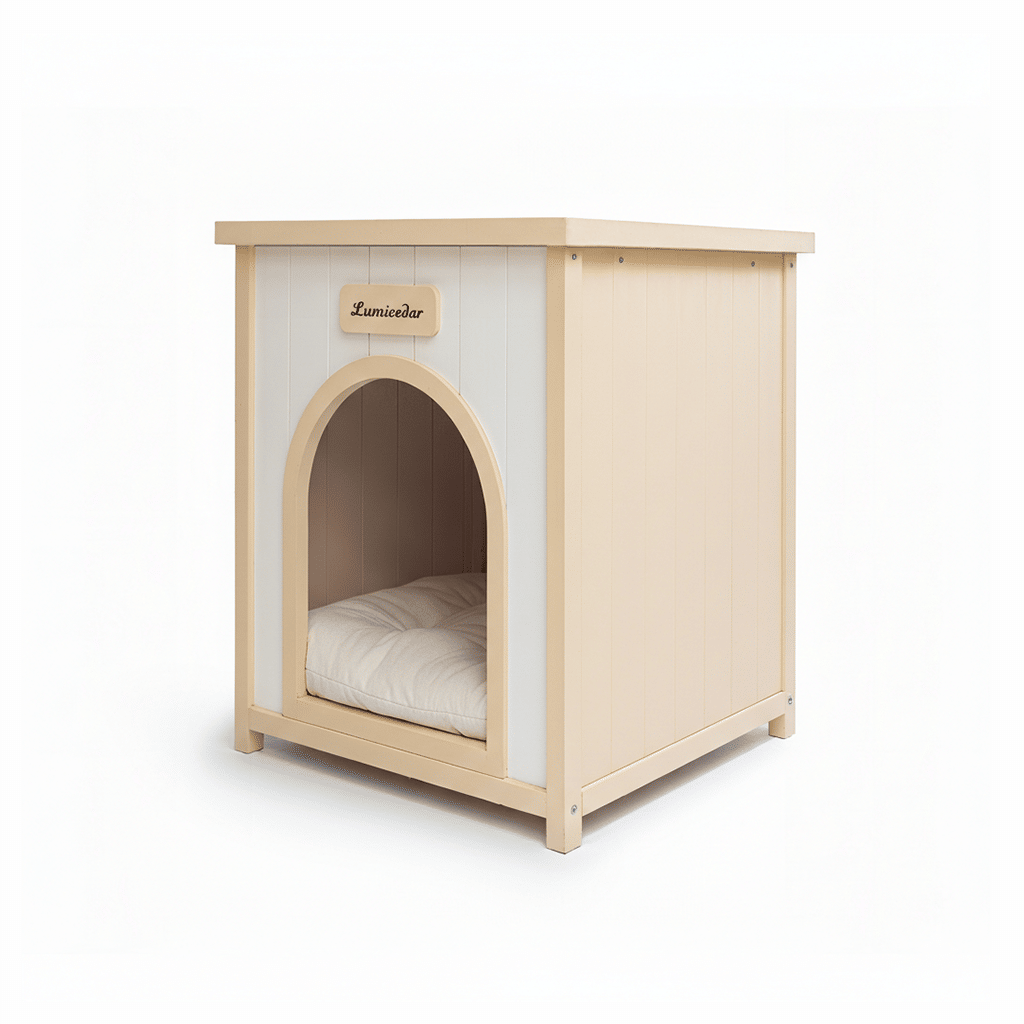 Modern Indoor Wooden Dog House with Removable Cushion – Solid Cedar