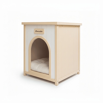 Modern Indoor Wooden Dog House with Removable Cushion – Solid Cedar