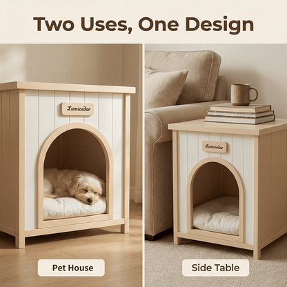 Modern Indoor Wooden Dog House with Removable Cushion – Solid Cedar