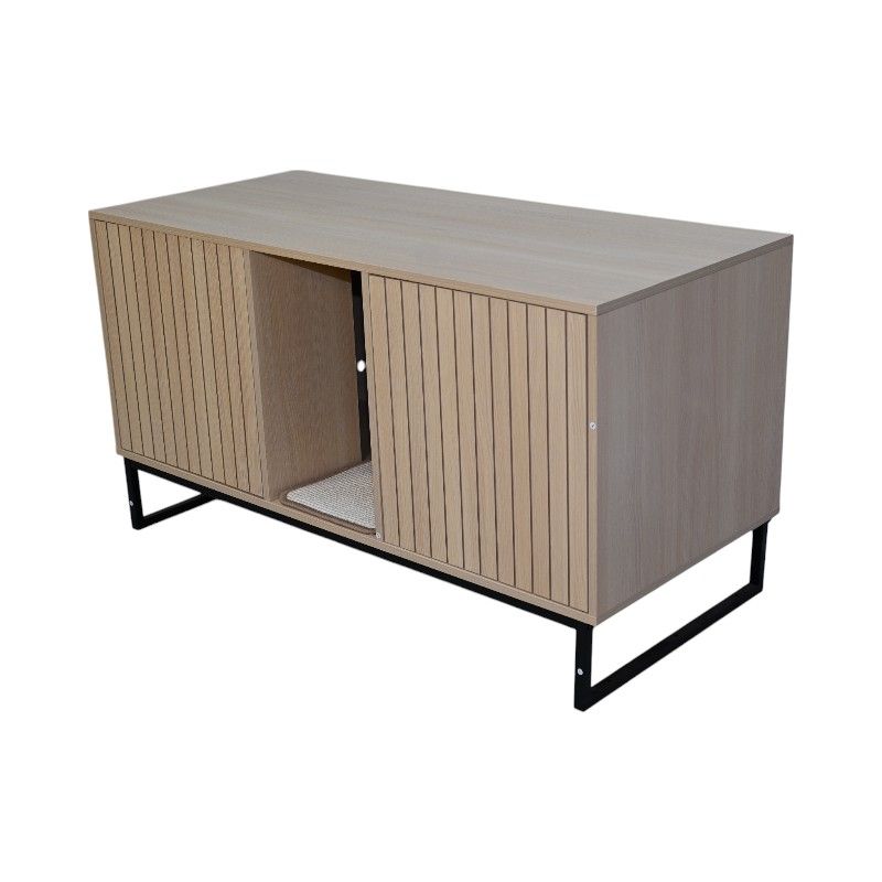 Modern Wooden Cat House with Scratching Mat - 47.64 X 25.98", 76.4