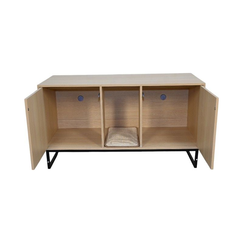 Modern Wooden Cat House with Scratching Mat - 47.64 X 25.98", 76.4
