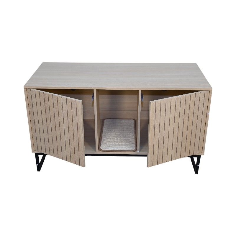 Modern Wooden Cat House with Scratching Mat - 47.64 X 25.98", 76.4