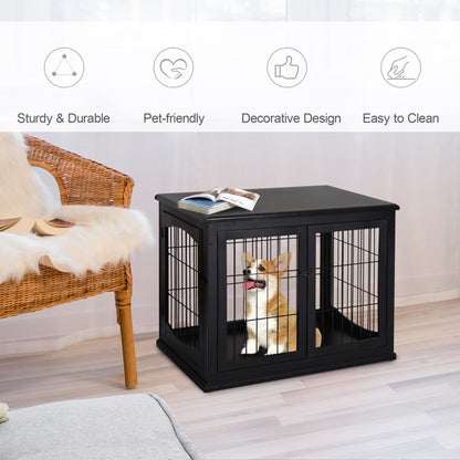 Modern Wooden Dog Crate Furniture Double Door for Small Dogs