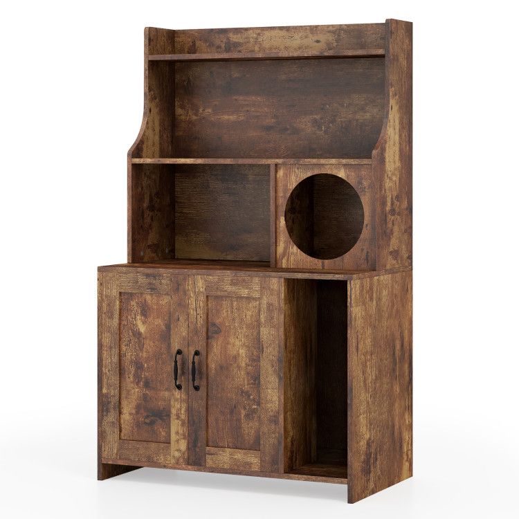 Modern Wooden Industrial Cat Litter Box Enclosure with Storage