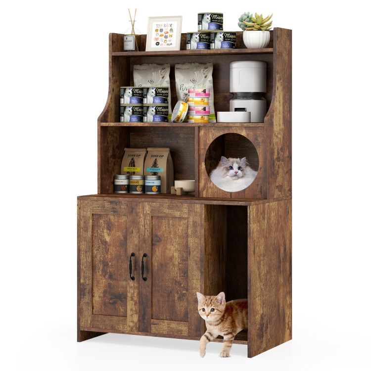 Modern Wooden Industrial Cat Litter Box Enclosure with Storage