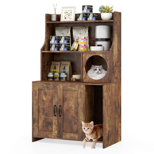 Modern Wooden Industrial Cat Litter Box Enclosure with Storage