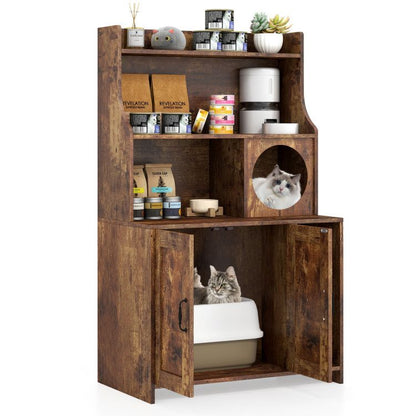 Modern Wooden Industrial Cat Litter Box Enclosure with Storage