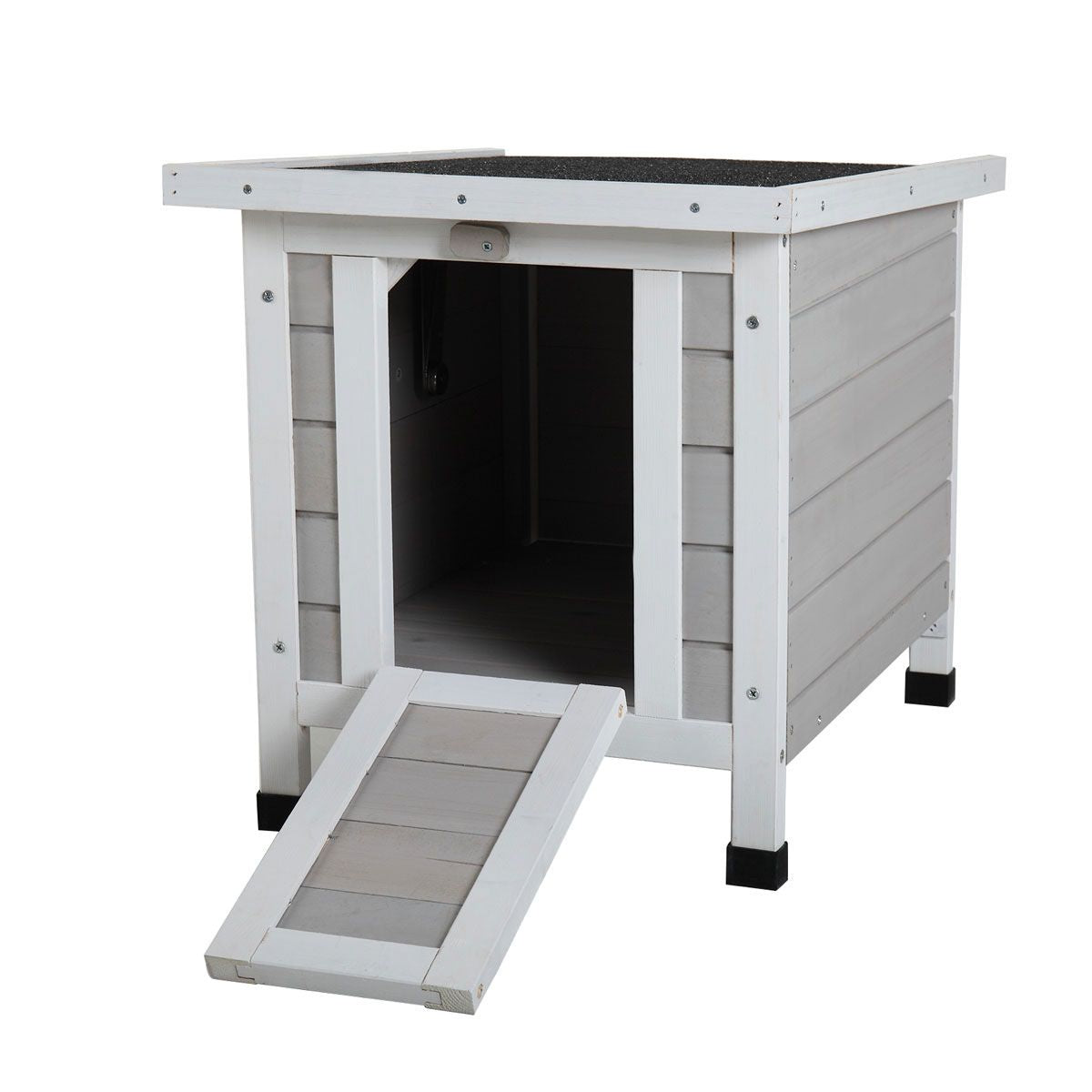 Modern Wooden Rabbit Cat Dog Hutch, Indoor/Outdoor Retreat House
