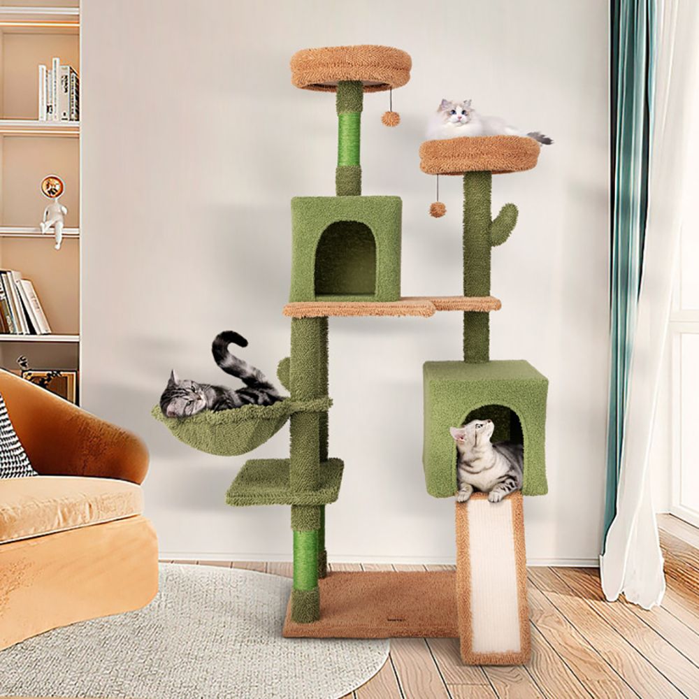 Multi-Level Cactus Cat Tree with Scratching Posts Ladder Double