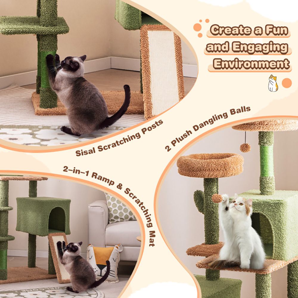 Multi-Level Cactus Cat Tree with Scratching Posts Ladder Double