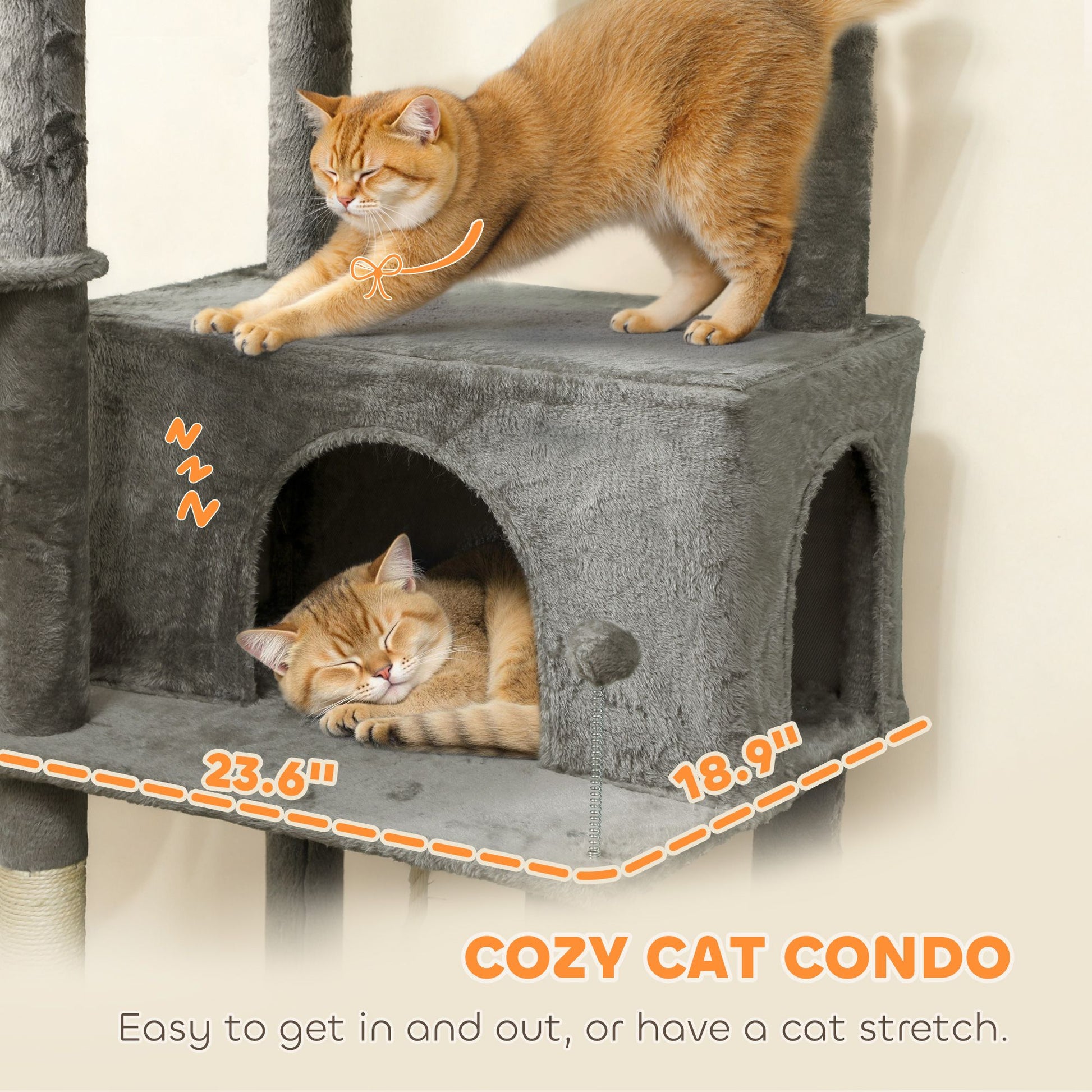 Multi-Level Cat Tower, 80" Tall Cat Tree, with 2 Condos, 2