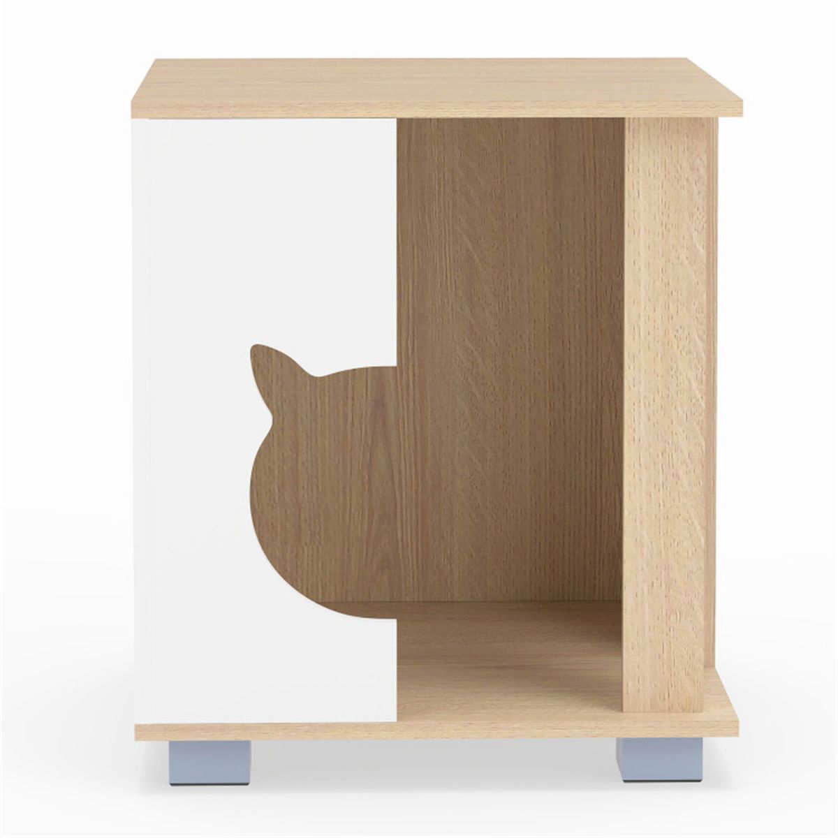 Multipurpose Wooden Cat House Nightstand, Sturdy Metal Base