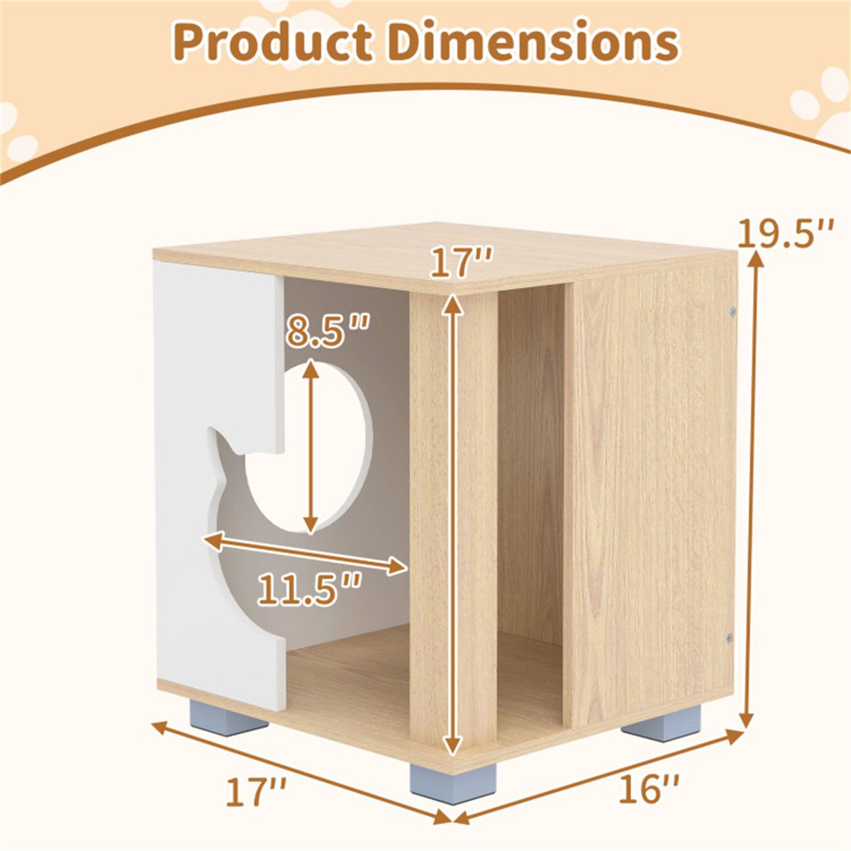 Multipurpose Wooden Cat House Nightstand, Sturdy Metal Base