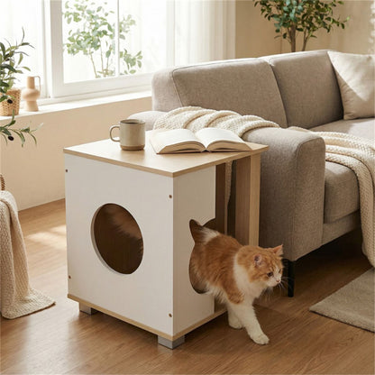 Multipurpose Wooden Cat House Nightstand, Sturdy Metal Base
