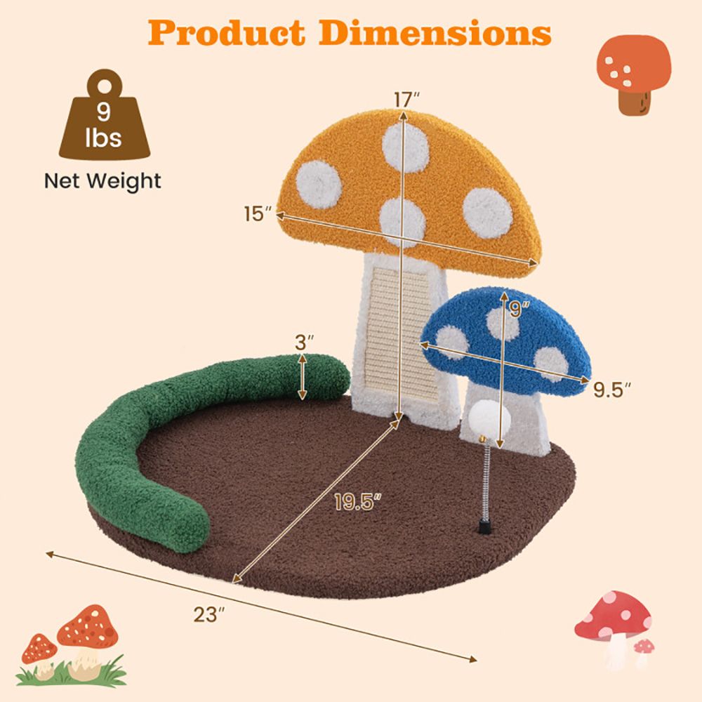 Mushroom Cat Bed Cat Claw Scratcher with Wide Bed and Sisal Scratch