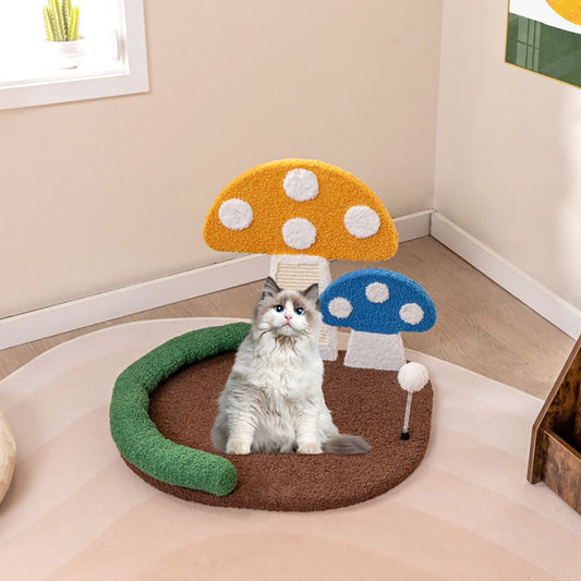 Mushroom Cat Bed Cat Claw Scratcher with Wide Bed and Sisal Scratch