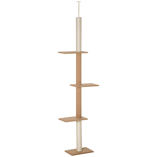 Natural Floor-to-Ceiling Cat Tree, Sisal-Covered Scratching Posts