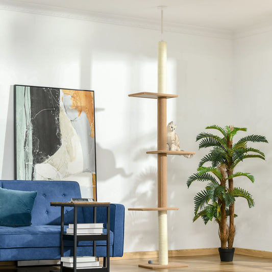 Natural Floor-to-Ceiling Cat Tree, Sisal-Covered Scratching Posts