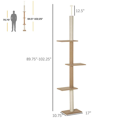 Natural Floor-to-Ceiling Cat Tree, Sisal-Covered Scratching Posts