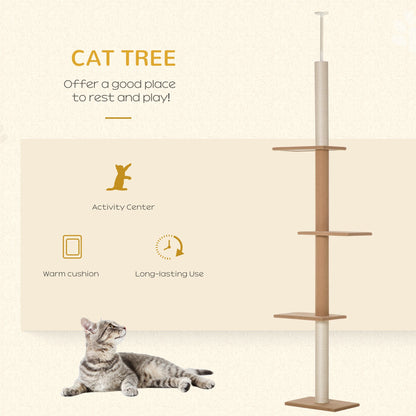 Natural Floor-to-Ceiling Cat Tree, Sisal-Covered Scratching Posts