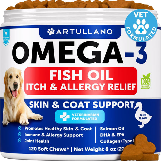 Omega Skin & Coat Chews for Dogs, 120 Soft Chews w/ Fish Oil