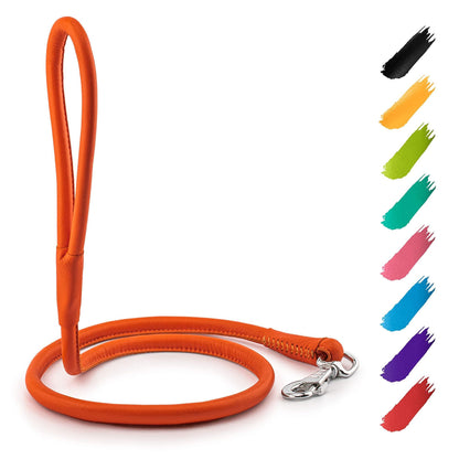 Orange Rolled Leather Dog Leash 4Ft X 0.4 in for Small Medium