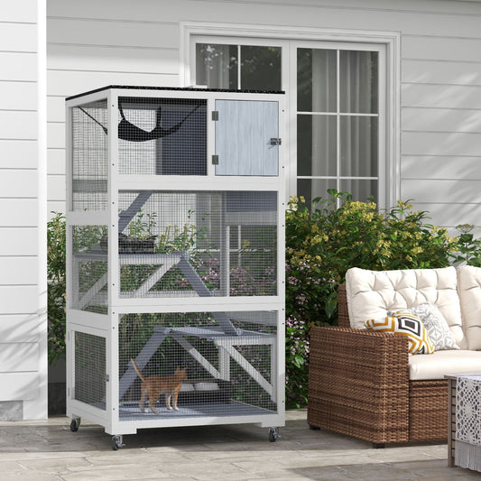 Outdoor Cat Enclosure Catio for Cats with Wheels, Weatherproof