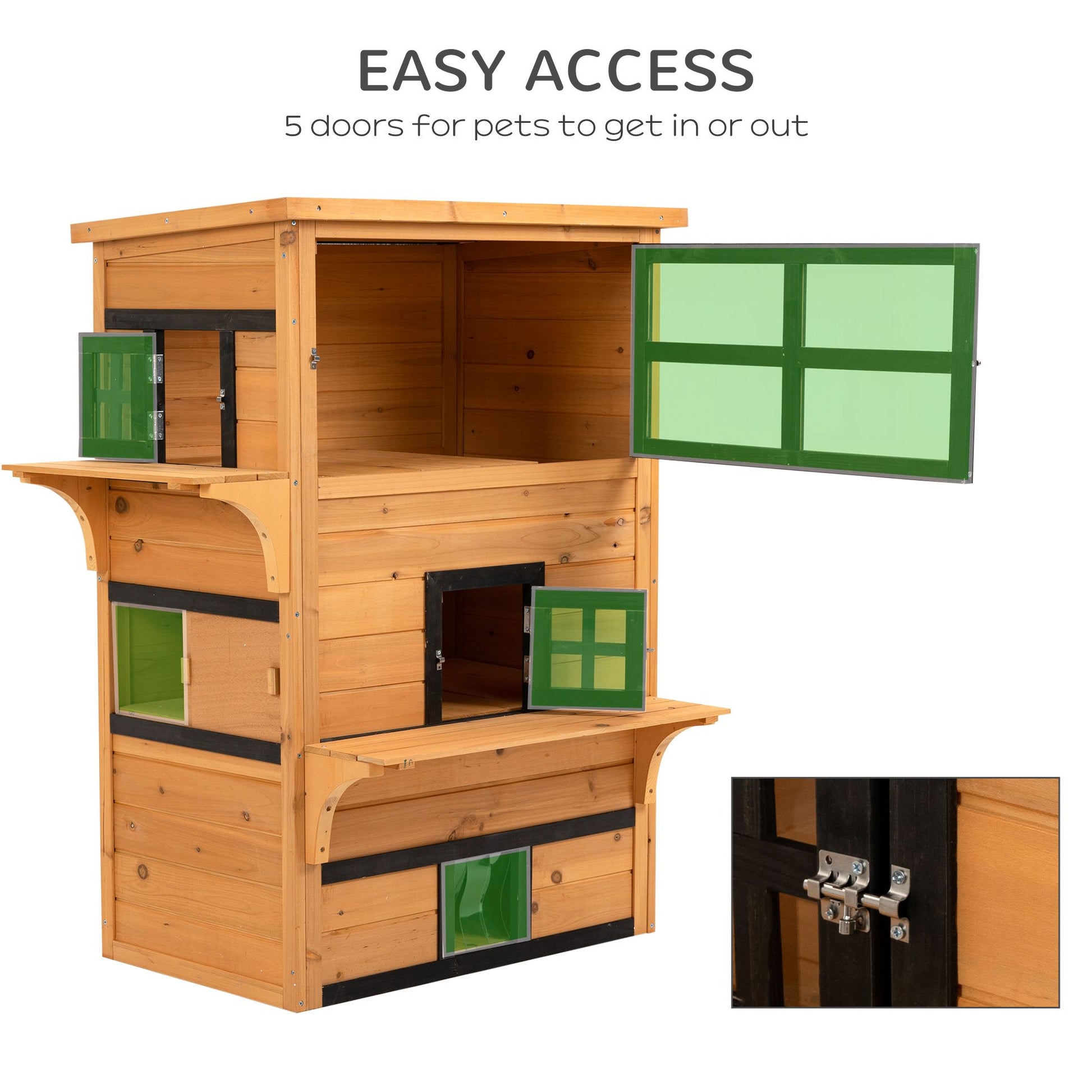 Outdoor Cat House, 3-Tier Kitty Shelter with 5 Escape Doors