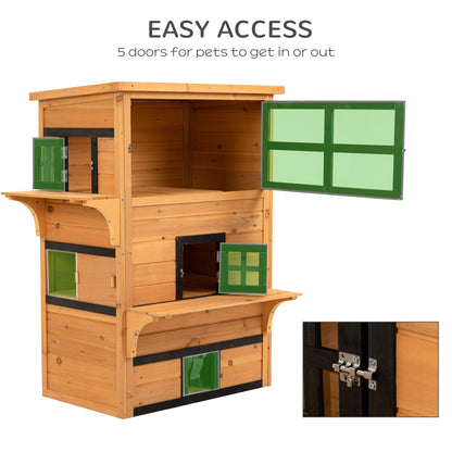 Outdoor Cat House, 3-Tier Kitty Shelter with 5 Escape Doors