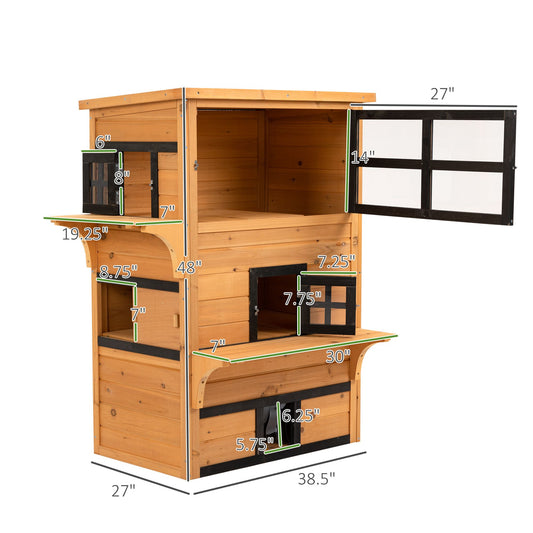 Outdoor Cat House, 3-Tier Kitty Shelter with 5 Escape Doors