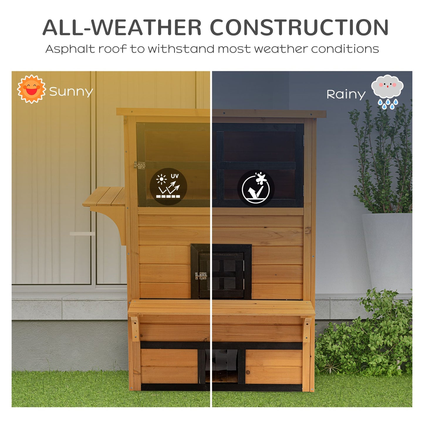 Outdoor Cat House, 3-Tier Kitty Shelter with 5 Escape Doors