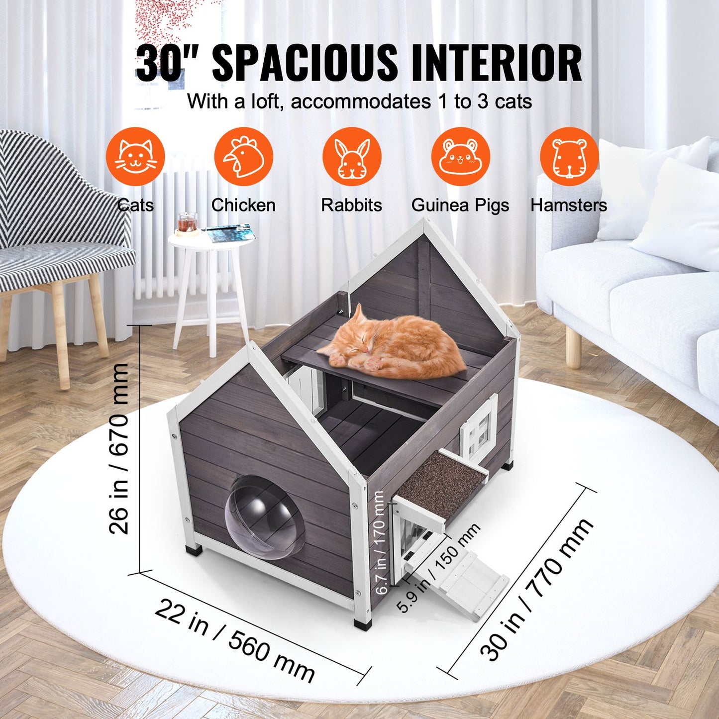 Outdoor Cat House Weatherproof, Feral Cat Shelter for Multiple