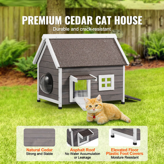 Outdoor Cat House Weatherproof, Feral Cat Shelter for Multiple