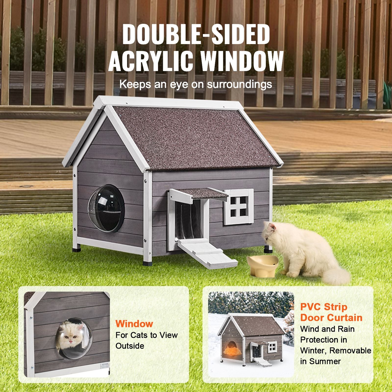 Outdoor Cat House Weatherproof, Feral Cat Shelter for Multiple
