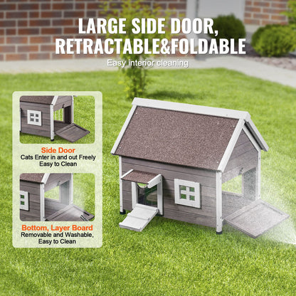 Outdoor Cat House Weatherproof, Feral Cat Shelter for Multiple