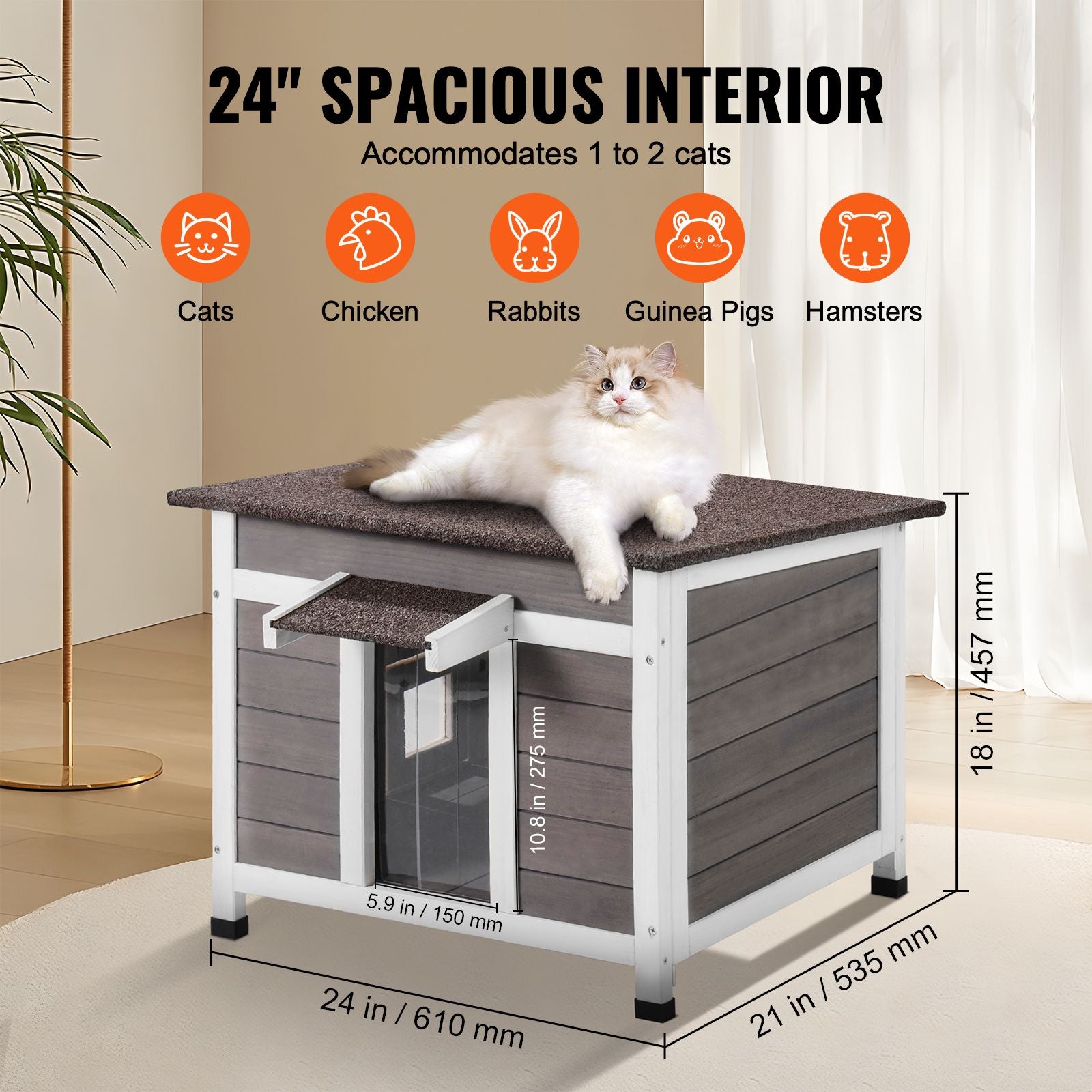Outdoor Cat House Weatherproof, Feral Cat Shelter for Multiple