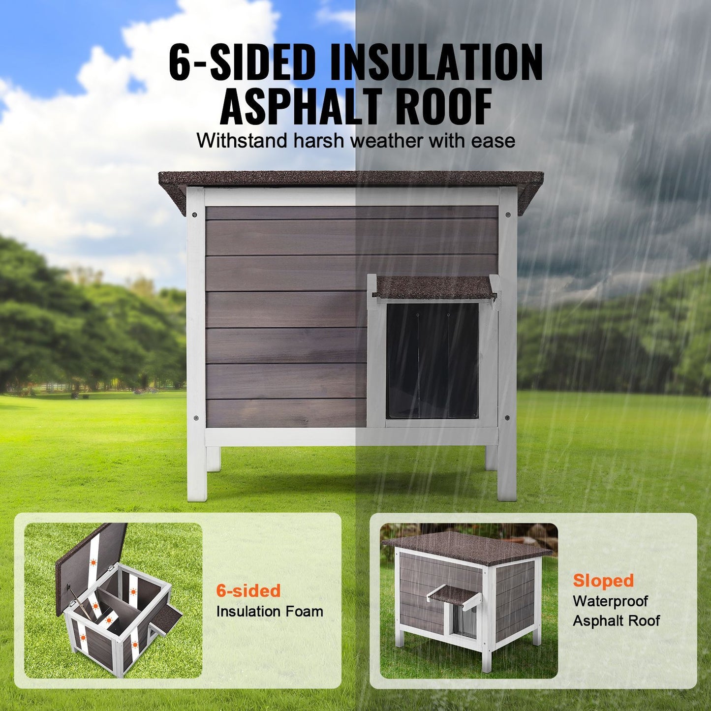 Outdoor Cat House Weatherproof, Feral Cat Shelter for Multiple