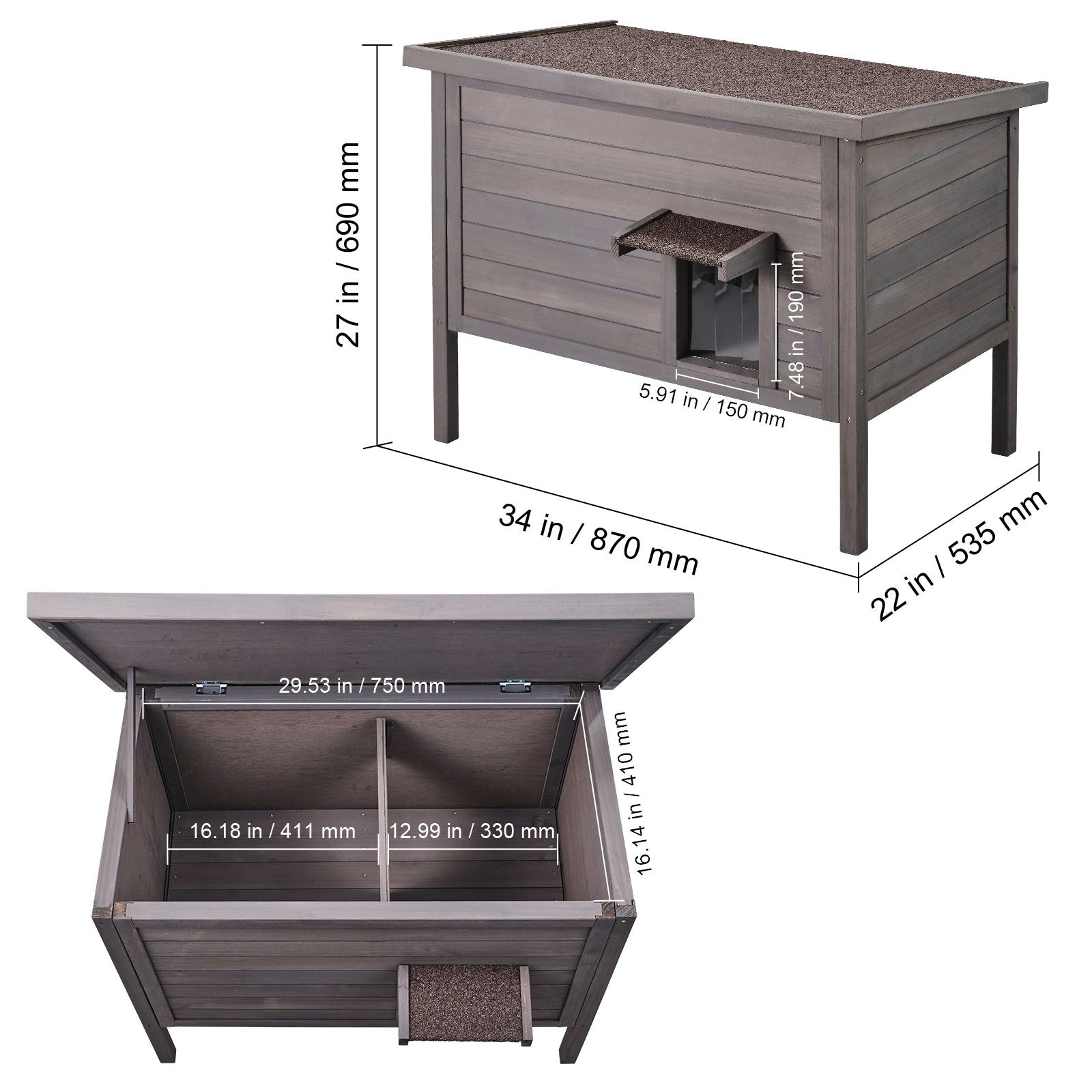 Outdoor Cat House Weatherproof, Feral Cat Shelter for Multiple