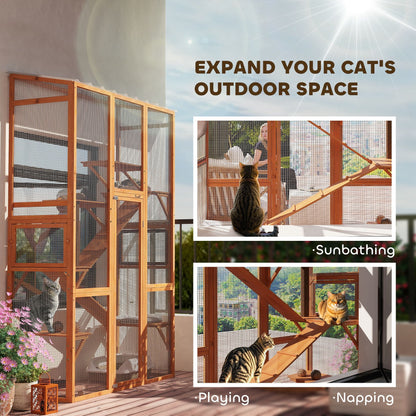 Outdoor Catio Cat Enclosure, Large Wooden Cat House with 6 Jumping