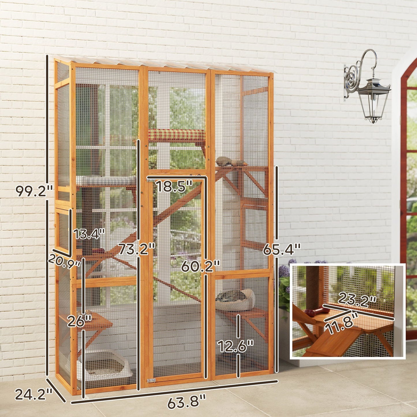Outdoor Catio Cat Enclosure, Large Wooden Cat House with 6 Jumping