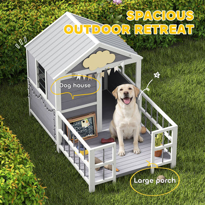 Outdoor Dog House, 61"L Wooden Dog House with Porch, Weatherproof