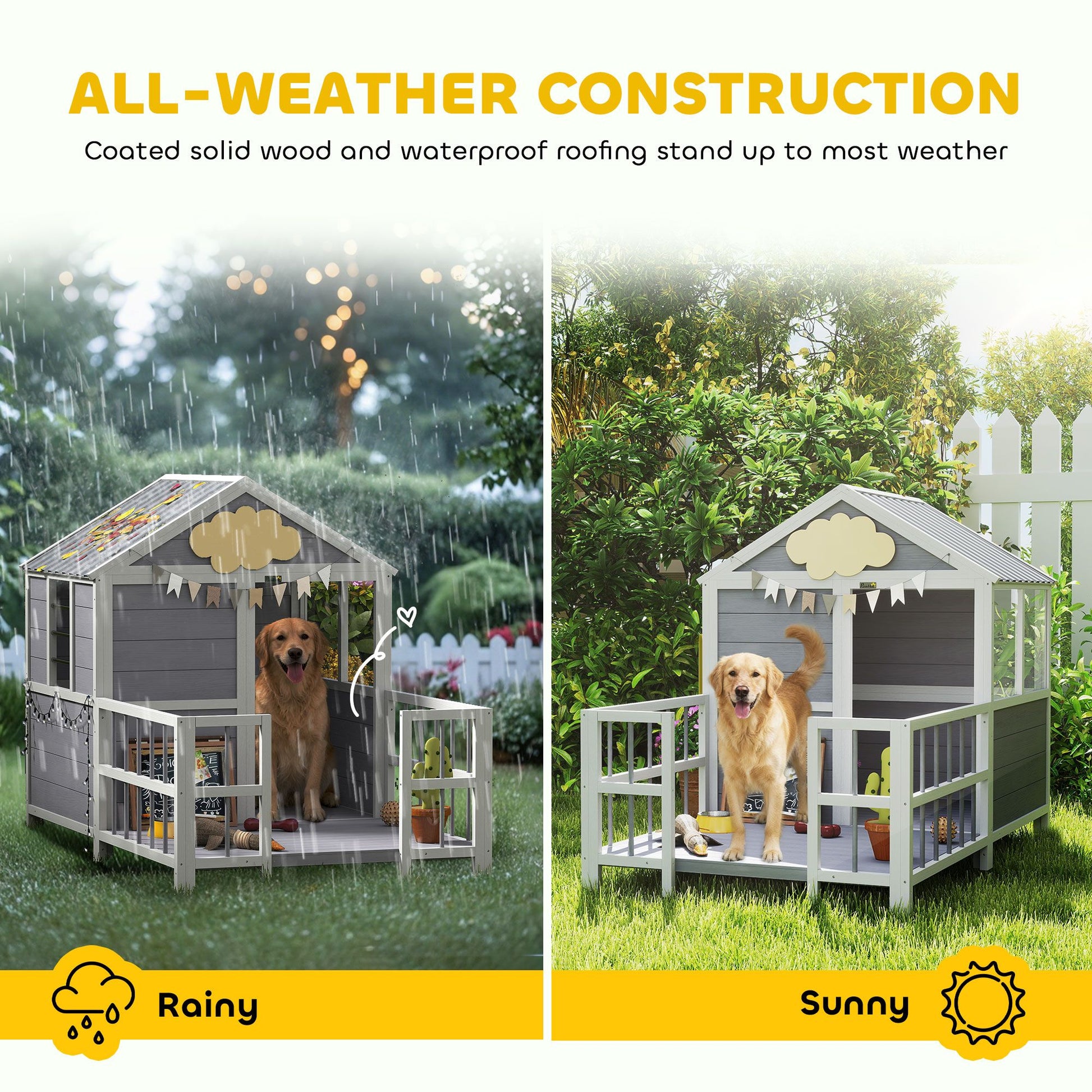 Outdoor Dog House, 61"L Wooden Dog House with Porch, Weatherproof