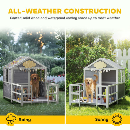 Outdoor Dog House, 61"L Wooden Dog House with Porch, Weatherproof